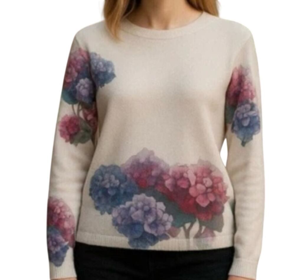 Bianco & Blu Mohair Wool Blend Hydrangea Sweater Ivory Crew Neck Women's S LNWOT